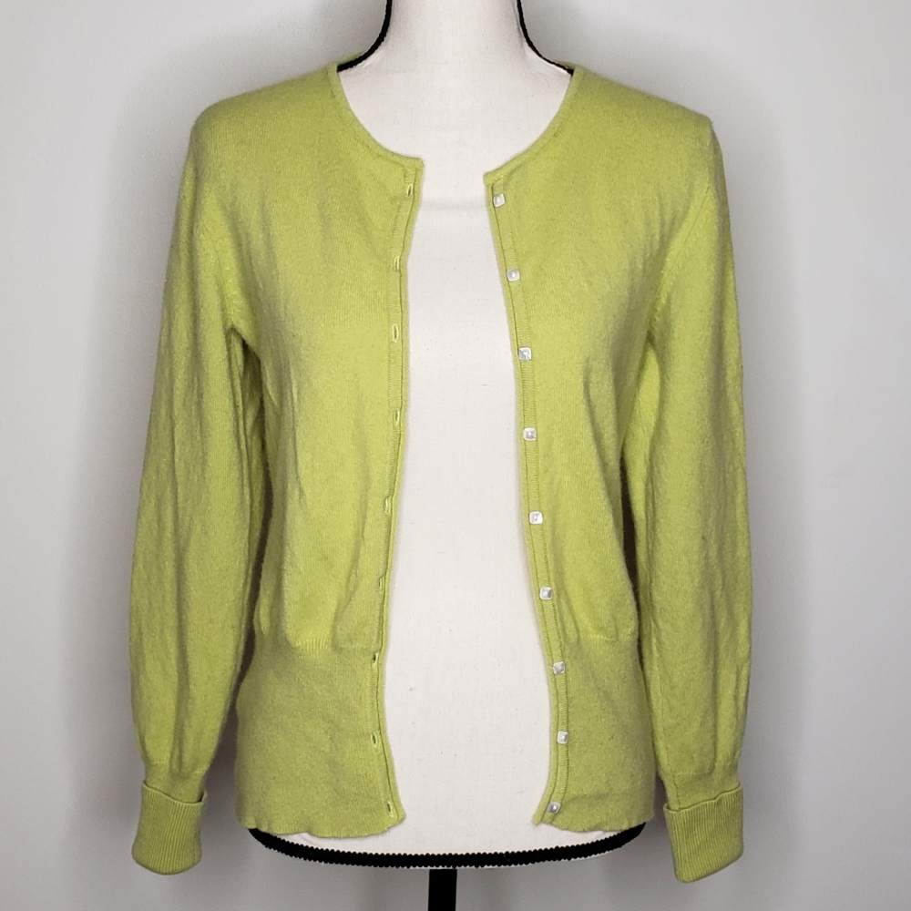 Vintage Sweater Cardigan Small Cashmere Marshall Fields Green Crewneck